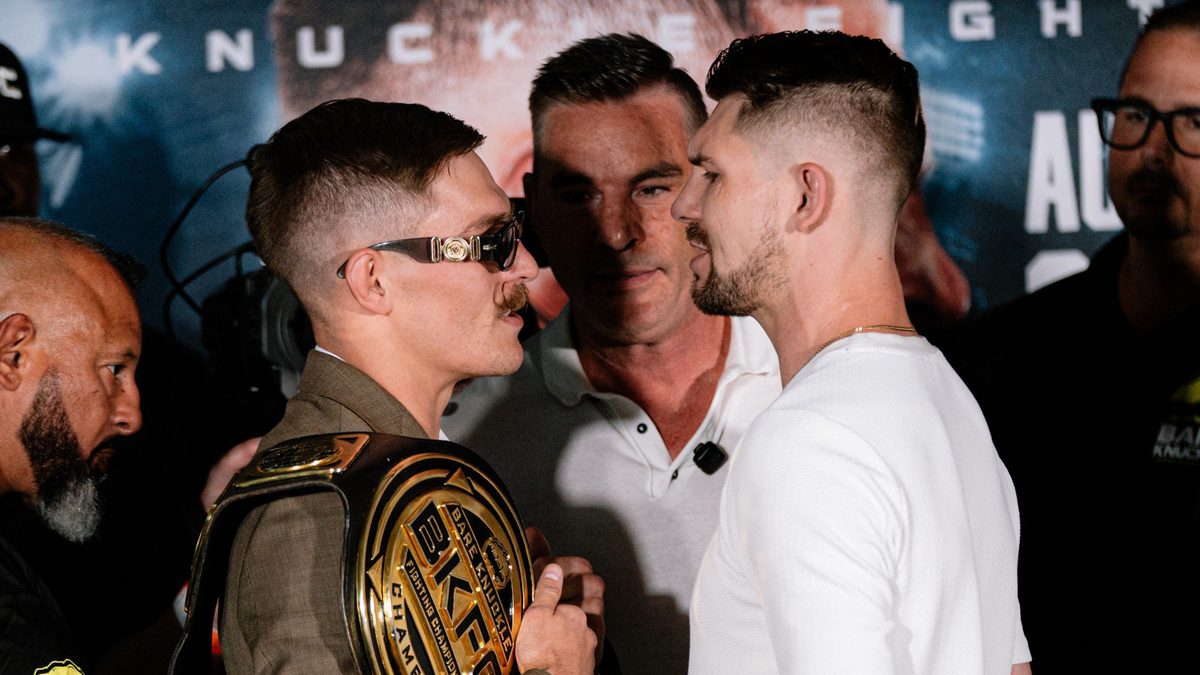 BKFC championship face-off with the title belt