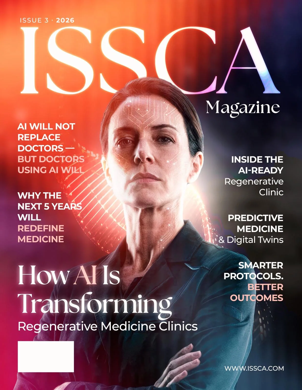 ISSCA Magazine cover — How AI is transforming regenerative medicine clinics
