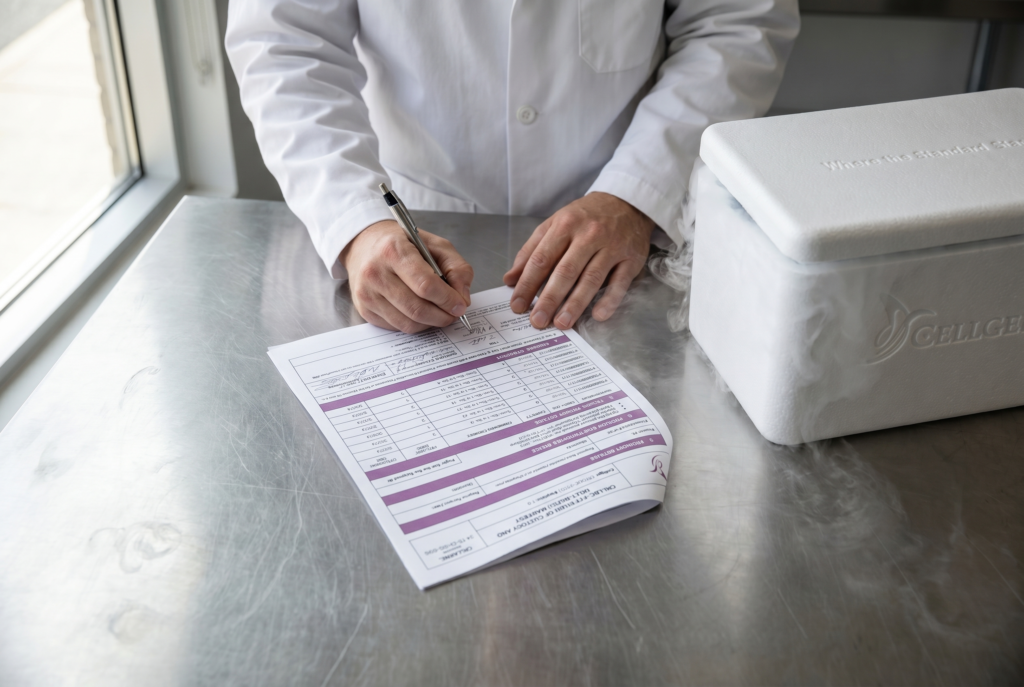 Cellgenic cellular sourcing and chain-of-custody process
