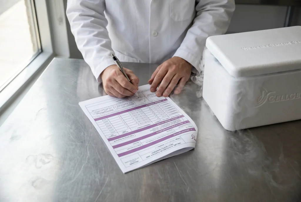 Cellgenic cellular sourcing and chain-of-custody process